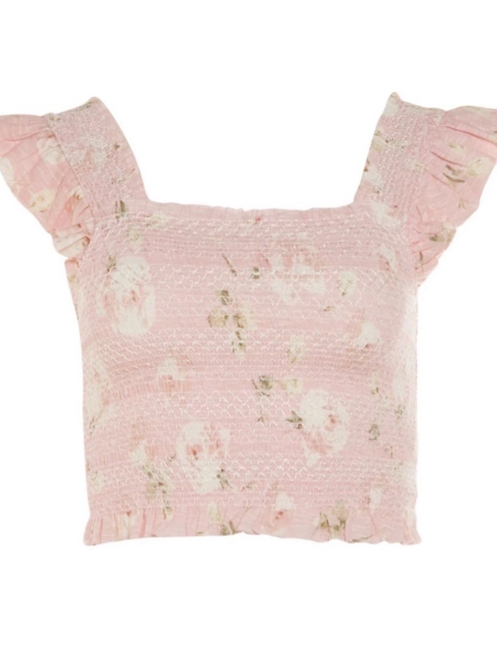 Love Shack Fancy Pink Smocked Crop Tank Top Shirt XS Loveshackfancy